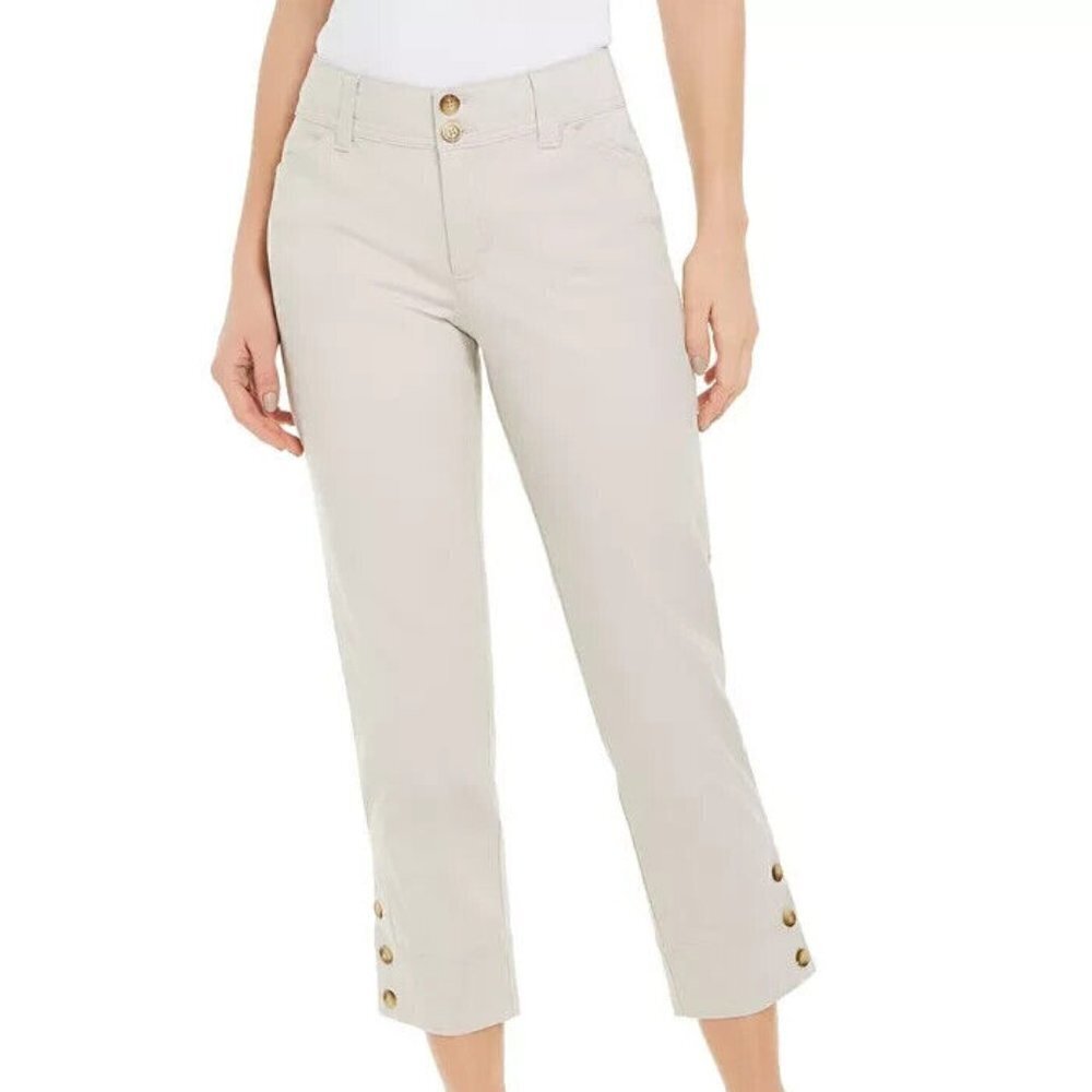 Charter Club Three-Button-Hem Capri Classic Fit Jeans Size 8 Ivory